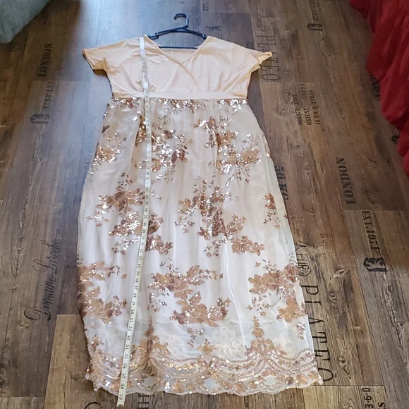 Cream & rose gold sequined, full length dress, size 2X, Shein - Picture 9 of 11